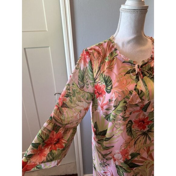 J. Jill Floral Tunic Top Women’s Size M Colorful Feminine Summer Resortwear - Picture 6 of 16
